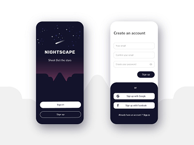 NightScape astrophotography home screen mobile app mobile photography nightscape sign up stars