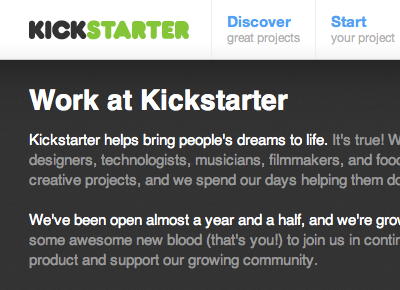 Work at Kickstarter baruta green grey helvetica kickstarter