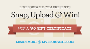Snap, Upload & Win ad archer baskerville liveforfame