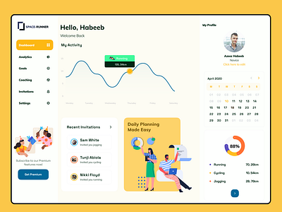 Space-runner dashboard design fitness app illustration jogging running ui ux web