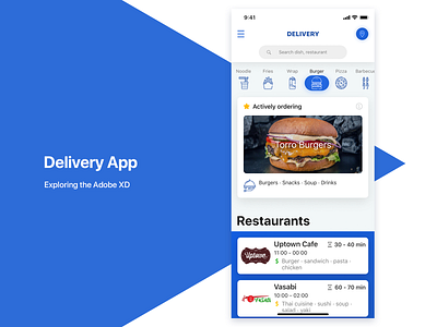 Delivery App adobe animation app blue checkout delivery design feedback feedbackplease food interaction interface order prototype tracking ui ux xd