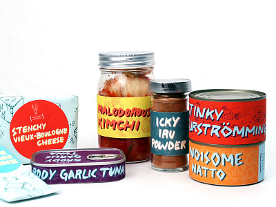 Pungent Pantry Product line colors design food graphic design kimchi lettering package design packaging preserved food smelly stinky tins