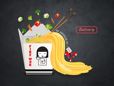 Post design _ Fire Wok asian food deliveryservice design firewok icon idea illustration noodles vegetable