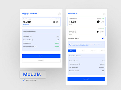 Lending Platform Modals interactive component modals web 3