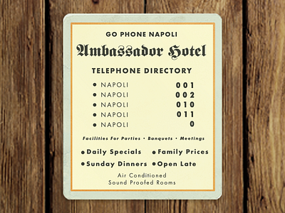 Ambassador Hotel ambassador color design directory hotel retro telephone vintage