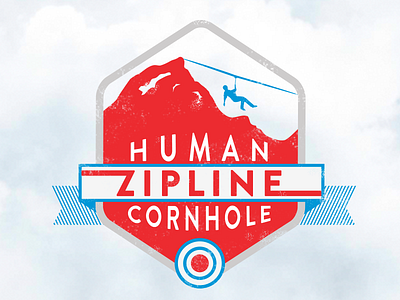 Human Zipline Cornhole Game Badge design fun game illustration logo patch retro tag vintage