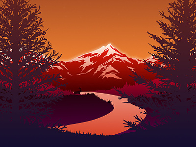 Red Mountains | Free Vector Poster affinity designer deer design free freebie illustration landscape mountains red river vector