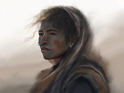 Dune 2d actress art chani designer drawing dune fan art female portrait graphic design illustration illustrator movie art portrait procreate zendaya