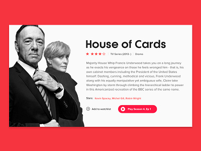 House of Cards - Movie Card clean concept dailyui design flat house of cards material design minimal modern netflix ui ux