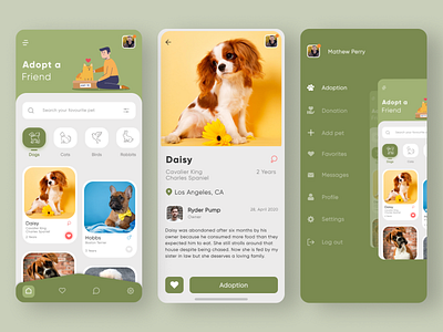 Pet Adoption App animal app clean concept creative dailyui design flat graphic design green icon illustration logo minimal minimalist simple type ui ui design ux