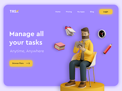 Task Manager Web 3d buttons creative design icon illustraion interface landing page minimal task management task manager ui ui design ux vector web web app web app design web design website