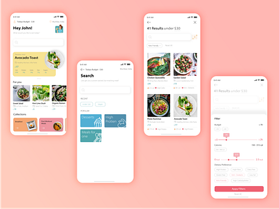 Crunch - A budget oriented healthy food finder app beverage budget cook design drink figma food healthy healthyfood illustrator minimal mobile money pastels product design ui ux ui design ux