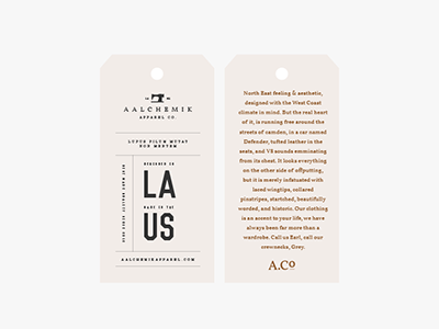 Aalchemik Apparel Co. Exterior Tags apparel branding print tag typography