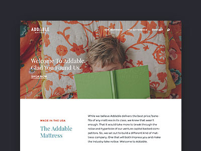 Addable Mattress Website branding color home page identity design landing page logo web design