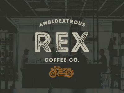 Ambidextrous Rex Coffee Co. badge branding coffee design distress graphic design identity design logo motorcycle ochre typography vintage