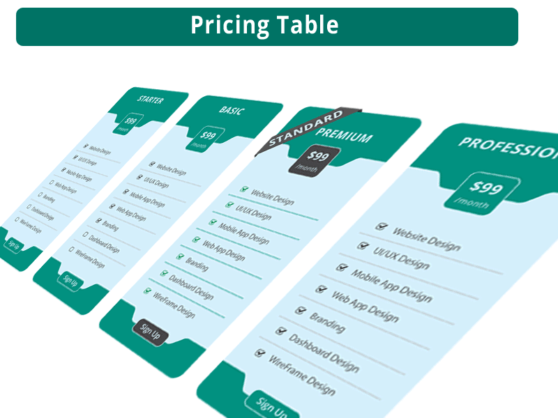 Pricing Table Design with Sketch and Wireframe