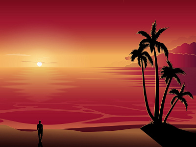 me, beach and dusk - illustration