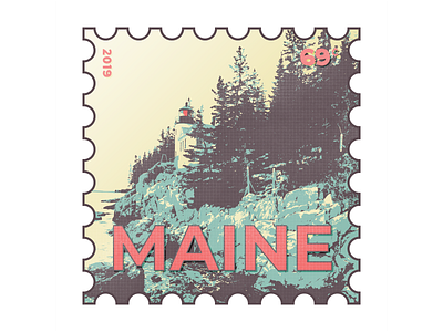 Maine Stamp adobe design graphic design illustration illustrator photoshop stamp texture typography