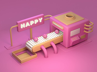 Happy machine 3d 3d animation 3ddesign c4d cinema4d design factory happy illustraion machine pink render