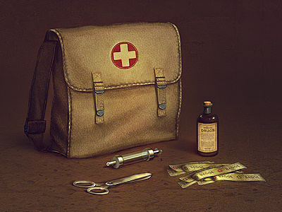 WWII aid kit brainchild brainchild.pl concept art game icon game item icon icon designer item rafal urbanski rafał urbański scissors wwii