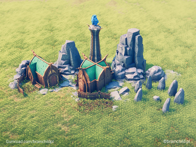 Elven village - 3d Stylised low poly (Renderd in Unity) 3d 3d art 3d artist 3d game model 3d model 3dart building elf elven game model house rocks village