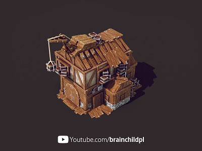 Warehouse (Level 2) Building - 3d Low poly Game Building