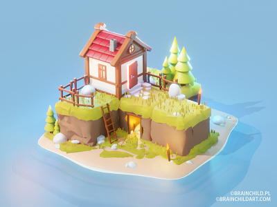 Cute Low Poly Hut on an Island | 3d Game Model Blender 2.90 3d artist 3d design 3d game asset 3d modeler 3d modeling environment design free freebie game art game artist game concept game ready house hut illustration indie low poly 3d lowpoly lowpoly3d lowpolyart
