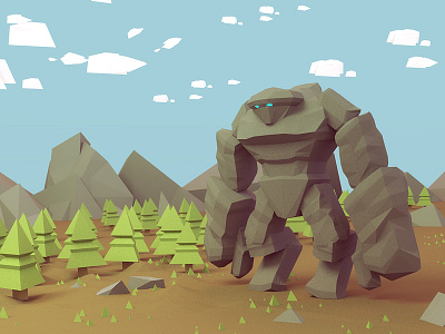 The Golem in the forest :) 3d 3d illustration brainchild game game icon game illustration icon low lowpoly mobile mobile game poly