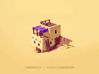 low poly desert house | Youtube.com/brainchildpl 3d b3d bledner brainchild clean concept art desert design game graphic design house hut icon illustration low poly lowpoly modeling tiny tutorial