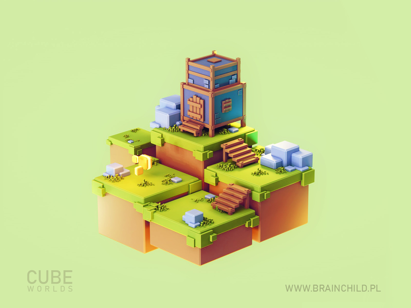 Cube Worlds 03/2022 3d 3d art 3d game 3d illustration blender modeling brainchild cube cube worlds cute design digital art game illustration lowpoly modeling rafal urbanski render rendering speed modeling tutorial