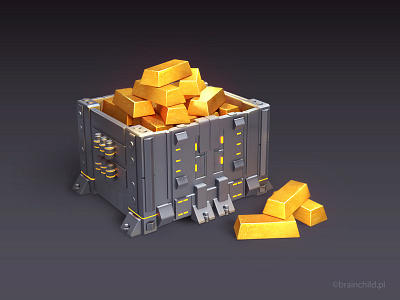 3d Gold chest icon for a mobile game 3d apple box chest design gold icon ipad iphone metal