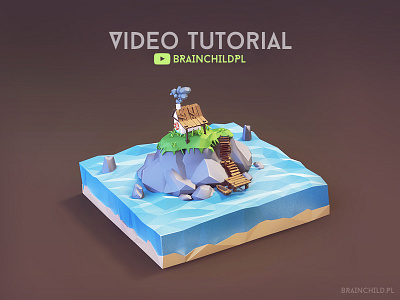 [Tutorial] Low Poly Hut on the Island in Blender [Part 1] 3d blender blender3d cartoon grass hut model stylised tutorial video water