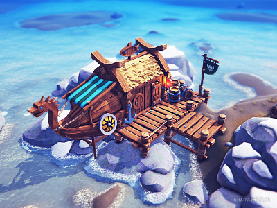 Cartoon Viking Fisherman's hut (Low poly)