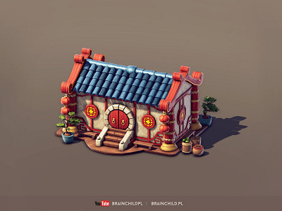 Cartoon 3d Asian Building (low poly & game-ready)