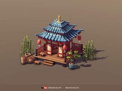 Cartoon 3d Asian Building (low poly & game-ready)