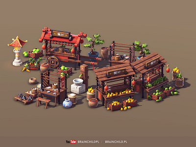 Cartoon 3d Asian Market (low poly & game-ready)