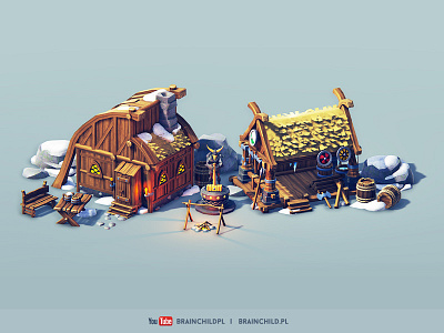 Cartoon 3d Viking Buildings (low poly & game-ready) 3d building cartoon colorful game low poly lowpoly nord rocks snow unity5 viking