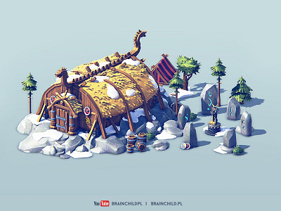 Cartoon 3d Viking Buildings (low poly & game-ready) by Rafał Urbański ...