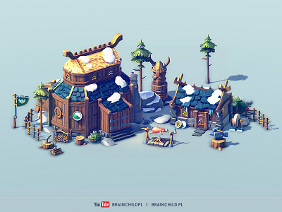 Cartoon 3d Viking Buildings (low poly & game-ready) 3d building cartoon colorful game low poly lowpoly nord rocks snow unity5 viking
