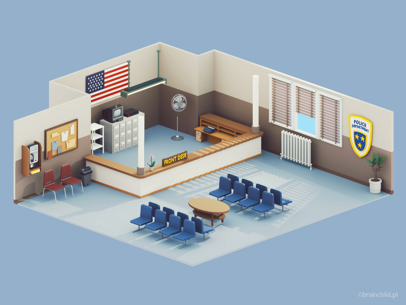 Low Poly Police Department Room 3d Retro By Rafal