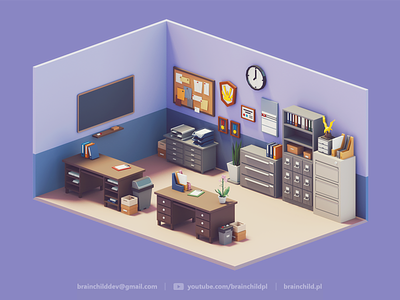 3d Room Assets | Low Poly Diorama | Retro 3d 3dart 3dartist design desk game game icon gif low poly low poly icon lowpoly lowpolyart office room