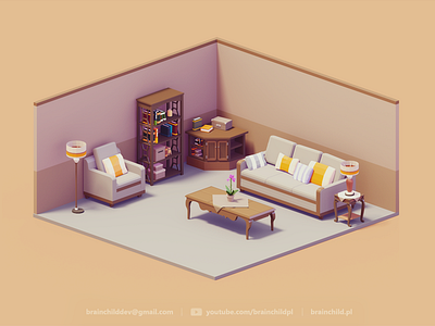 3d Room Assets | Low Poly Diorama | Retro 3d 3dart 3dartist couch design desk game game icon gif livingroom low poly low poly icon lowpoly lowpolyart room