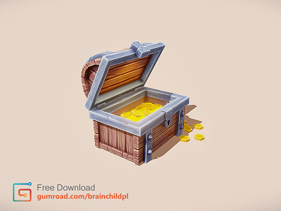 3d  Treasure Chest - low poly game asset (mobile game)
