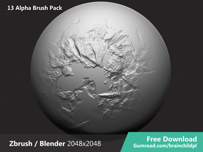 13 Alpha Brushes - Zbrush / Blender (2048 x 2048) 3d alpha blender brush brush pack cracks free freebie game rocks sculpt texture zbrush
