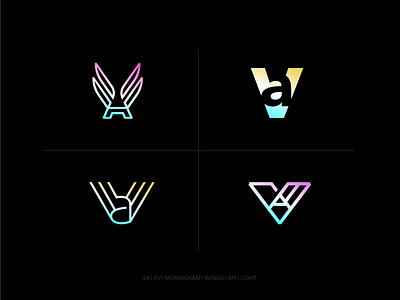VA air av branding logo minimal monogram va wings