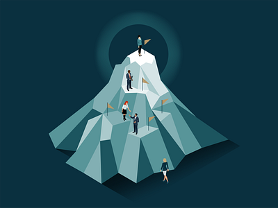 Reaching the Peak business flag goals illustration isometric journey mountain