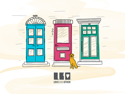 Love Thy Neighbor dog doors illustration line art love neighbors