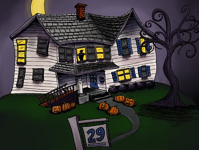 Happy Halloween ghoul halloween hand drawn haunted house illustration lights office pumpkins scary spooky