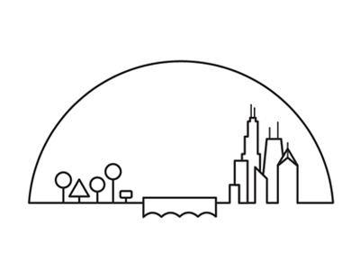 Skyline bridge chicago geometric skyline suburbs trees vector