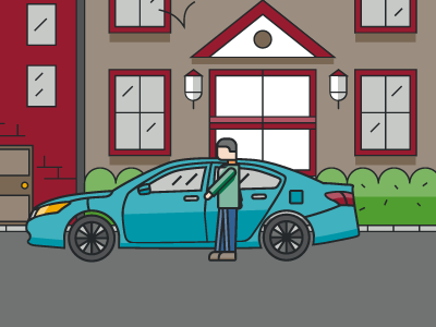 In the driver's seat apartment car driving dude flat house illustration motion neighborhood vector